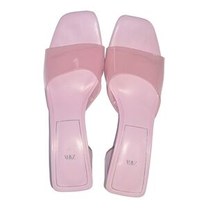 Zara Clear Vinyl Pink Wide Heels Clear Strap Leather Insole UK Size 37 Sandals